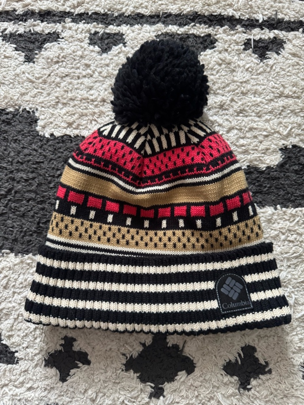 Columbia Women’s Black, Cream & Pink Pom Beanie